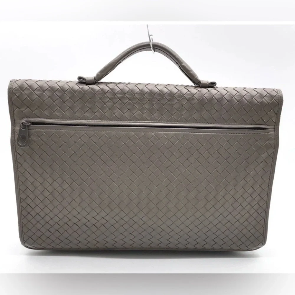 BOTTEGA VENETA Unisex Sophisticated Intrecciato Grey Woven Leather Briefcase